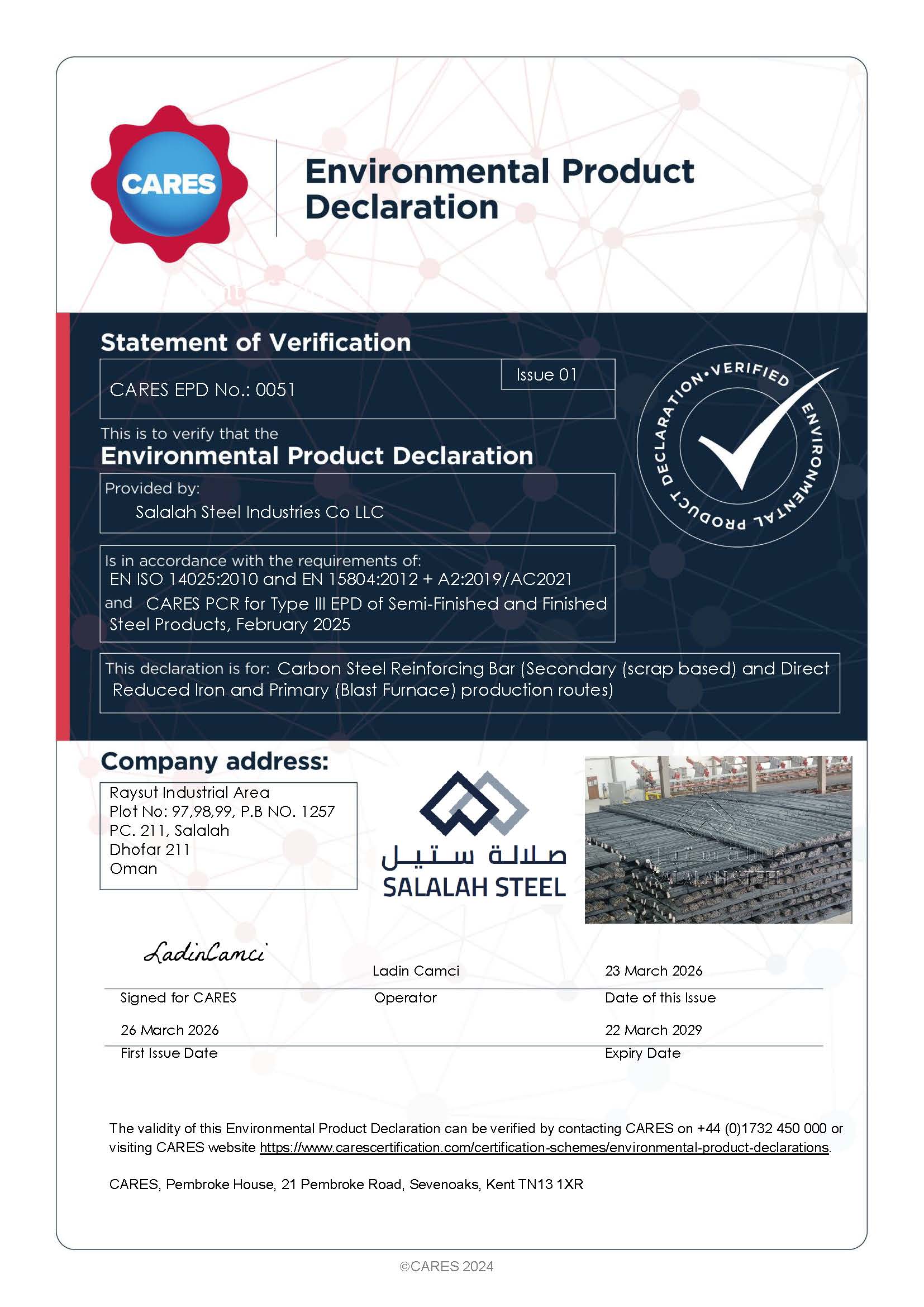 Salalah Steel Industries Co LLC EPD
